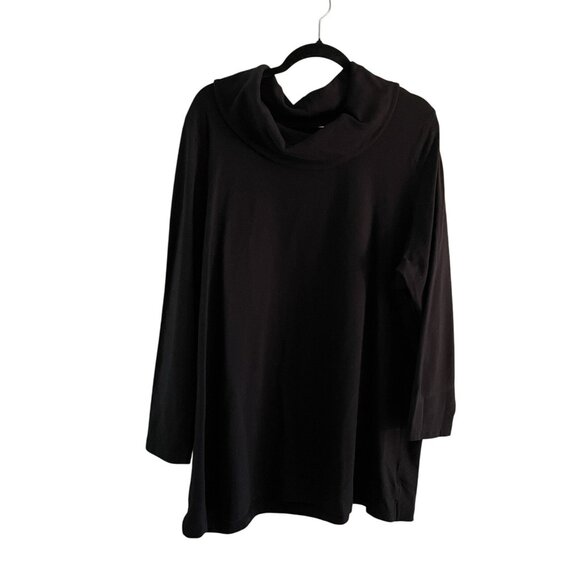 Denim & Co. Women Plus Sz 2X Black Pullover Long Sleeve Cowl Neck Knit Tunic Top - Picture 1 of 7